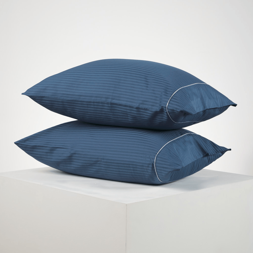 Set x 2 Fundas 300 hilos 100% Algodón Sateen Stripe Azul - Distrihogar