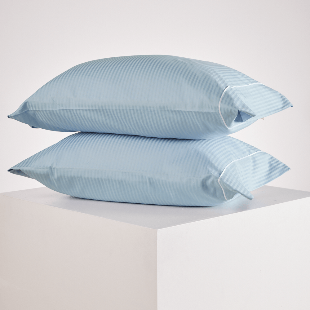 Set X 2 Fundas 100% Algodón Sateen Stripe 0.5 Azul 50 X 75 Cm - Distrihogar