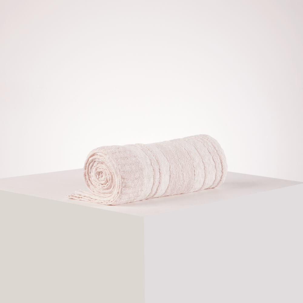 Throw tejido India 100% Algodón Bicolor Rosa/Beige 125 x 150 cm - Distrihogar