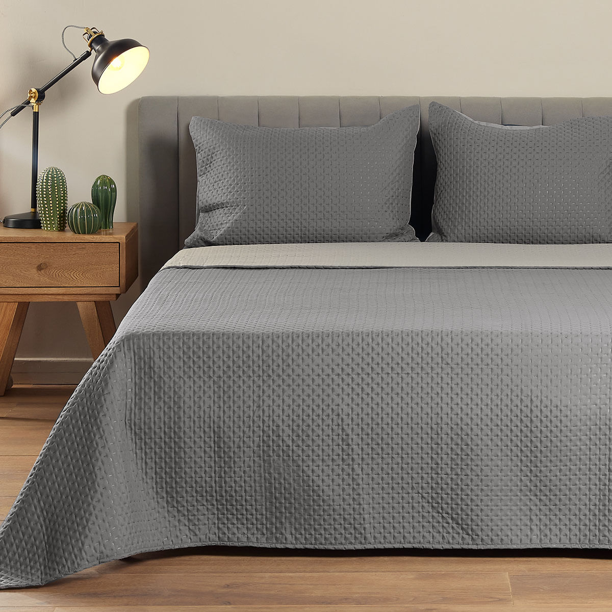 Quilt Doblefaz Microfibra Gris - Arena - Distrihogar