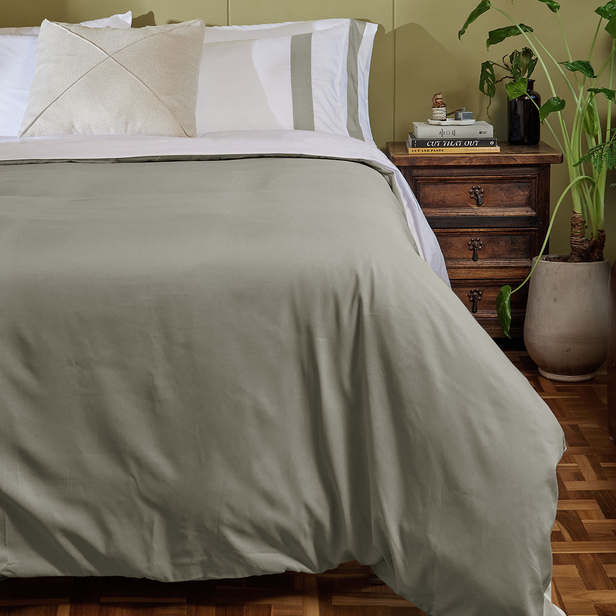 Cover Duvet - Funda Plumón Doblefaz con Bambú Blanco Franja Arena - Distrihogar